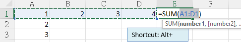 使用 Alt+ 快捷鍵進行加法運算