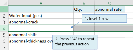 Excel F4 快捷鍵重複插入行動作