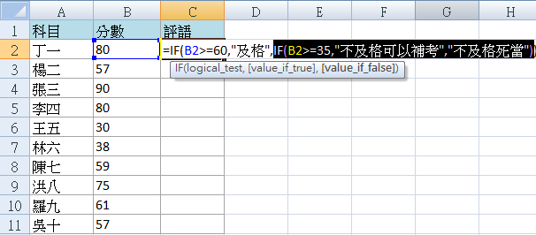 Excel巢狀IF函數應用範例