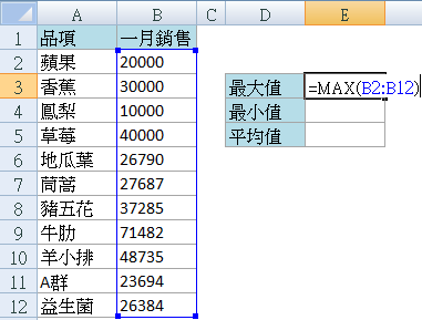 Excel中使用MAX函數來查找最大值的範例