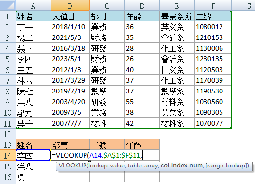 Excel VLOOKUP 函數教學