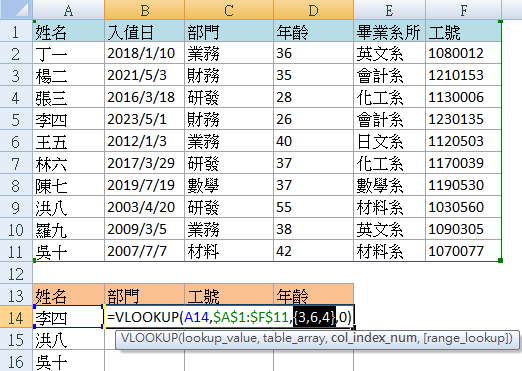 Excel VLOOKUP 函數教學